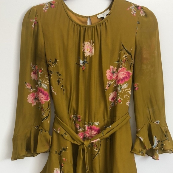 Joie silk Kayane charteuse green and pink floral dress Sz 4 - Picture 3 of 10